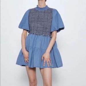Zara denim plaid mini dress